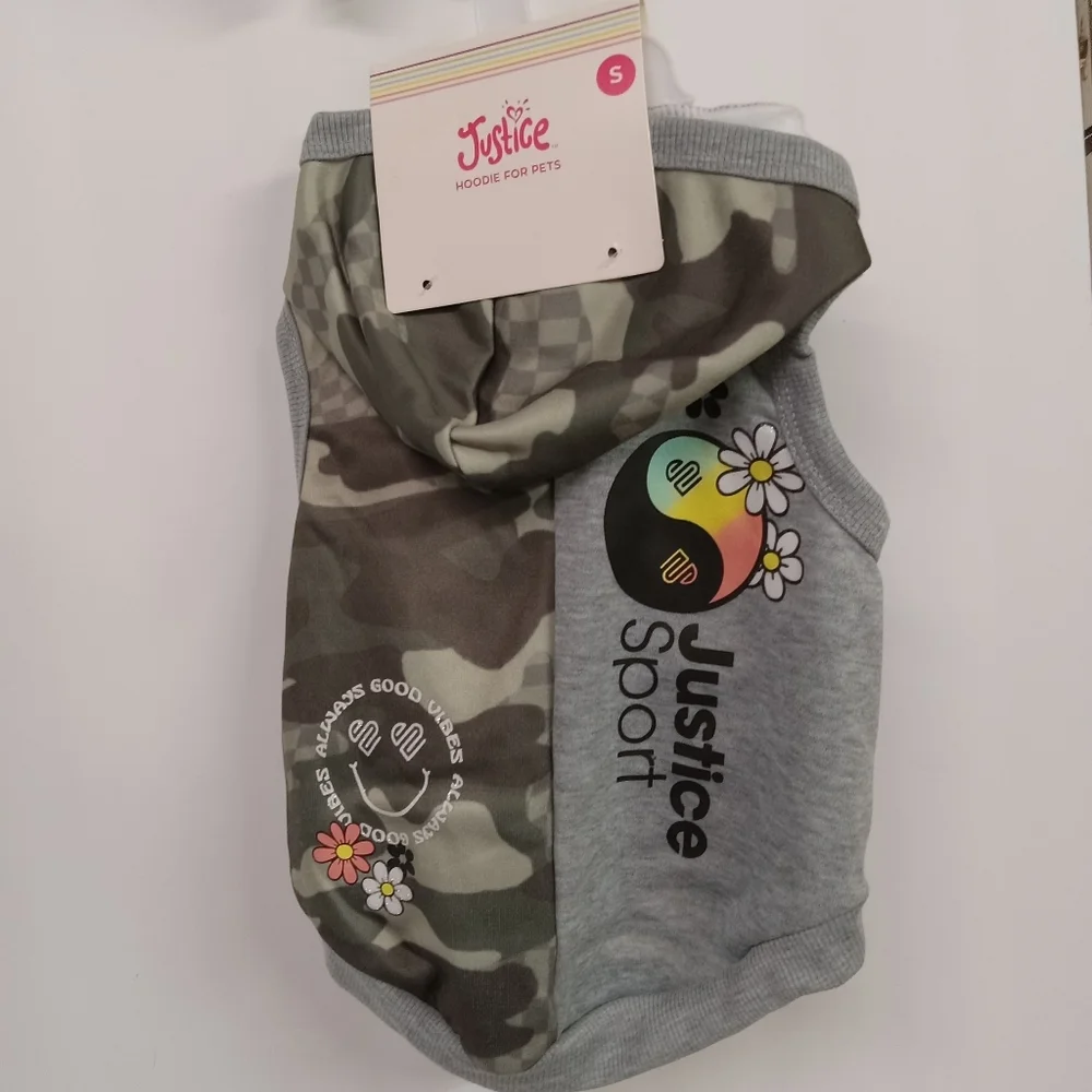 JUSTICE Dog Puppy Hoody Sweat Shirt Camouflage  Green & Gray NEW
